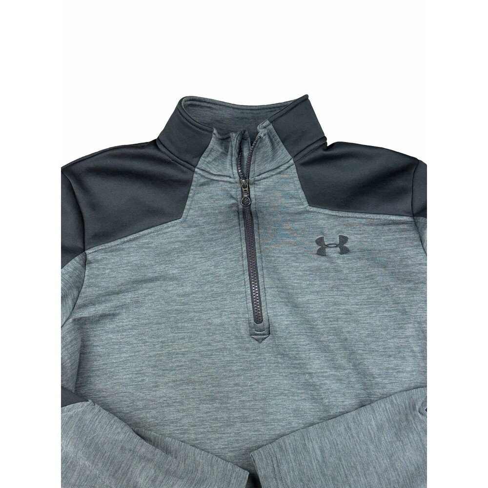Under Armour Men Size L Quarter Zip Waffle Knit Pullover Gray Black Warm